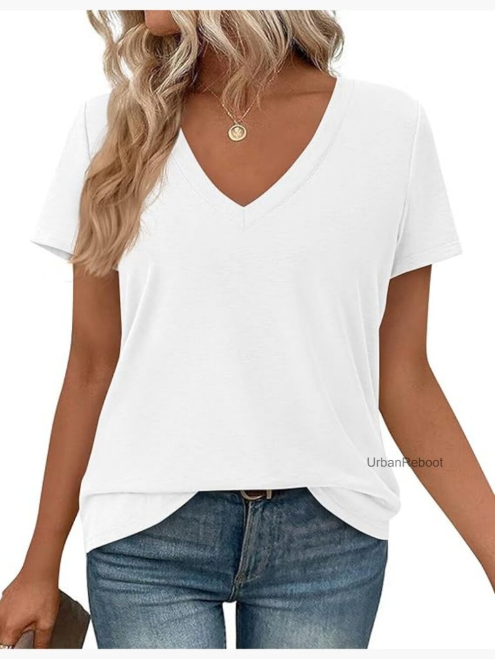 Short Sleeve Oversized V Neck Loose Basic Tee Tunic Blouse
